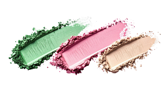 Three swaths of colorful cosmetic powder