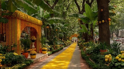 Wedding entry pillars with cascading flower garlands high resolution picture