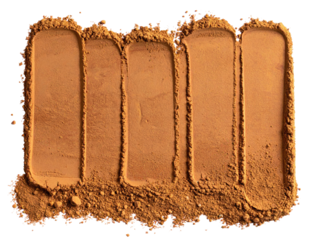 Four rectangular shapes nestled in a bed of brown powder