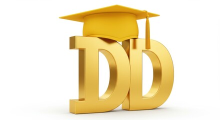 Golden Double Degree Concept Illustration with Graduation Cap on White