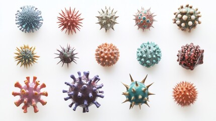 Intricate Portrayal of Various Viruses Showcasing Diversity in Microscopic Life Forms