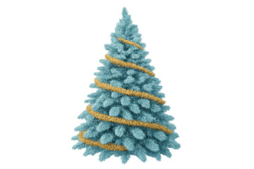 Obraz premium Light blue christmas tree with golden ribbon decoration on transparent background