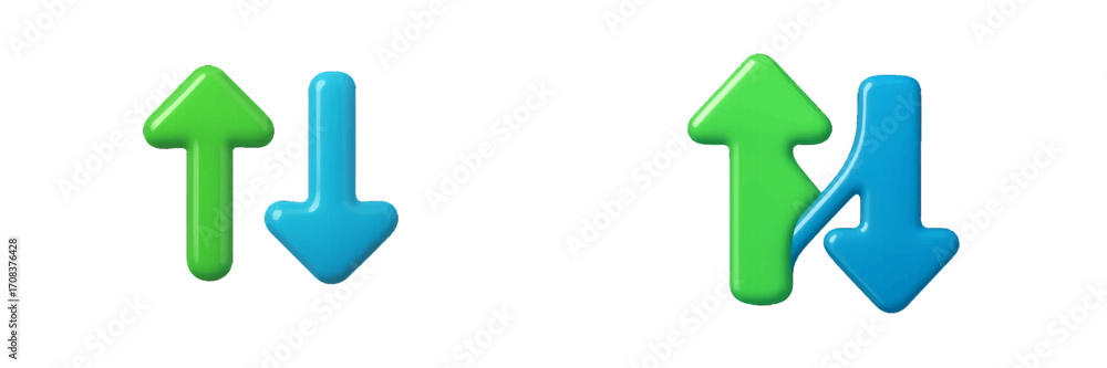 Poster colorful upward and downward arrows representing growth and decline in data analysis and statistics