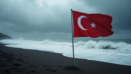 turkish flag on the sea
