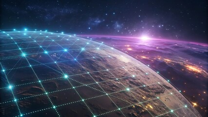A digital network overlaying earth showcasing global connectivity and future technology
