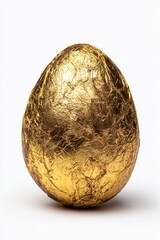 Golden chocolate Easter egg on white background