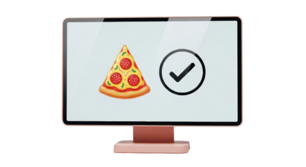 Isolated Pizza on Screen with Check Mark