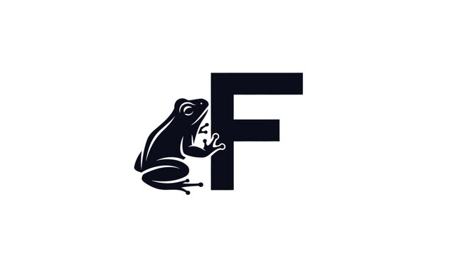 Black Frog Silhouette Leaning on Letter F