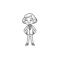 Old woman in formal clothes black and white vector illustration simple minimalist portrait design