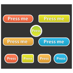 Various colorful buttons with text for user interface design and web applications.
