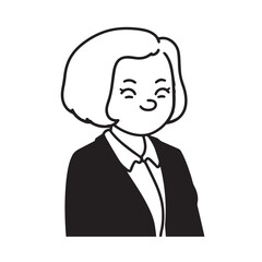 Old woman in formal clothes black and white vector illustration simple minimalist portrait design