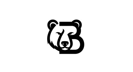 Black Bear Head Logo Design with Letter 