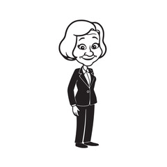 Obraz premium Old woman in formal clothes black and white vector illustration simple minimalist portrait design