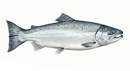 Obraz premium Watercolor illustration of a silver salmon fish on white background