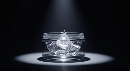 Clear gel cream in jar, spotlight