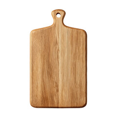 Rectangular light-brown wooden cutting board with a simple handle