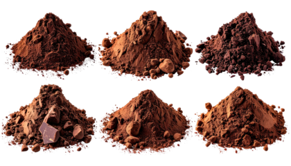 Assorted piles of cocoa powder