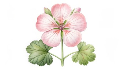 Fototapeta premium Watercolor illustration of a pink geranium flower with leaves isolated on white background