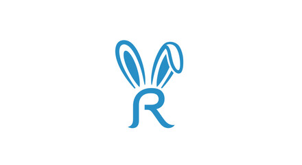 Blue Bunny Ears and Letter R Logo Design