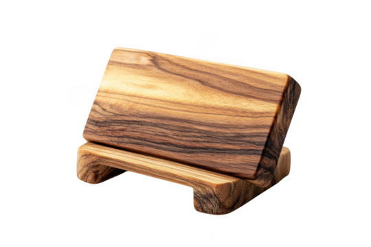 Premium wooden tablet stand holder, wood phone stand, desk organizer, sustainable wood, natural grain, home decor, office accessory isolated on transparent background - Powered by Adobe