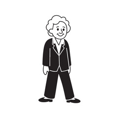 Old woman in formal clothes black and white vector illustration simple minimalist portrait design