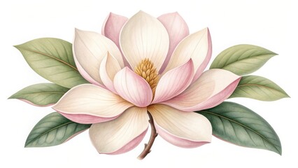 Fototapeta premium Watercolor illustration of a magnolia flower isolated on white background, perfect for wedding invitations