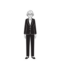 Old woman in formal clothes black and white vector illustration simple minimalist portrait design