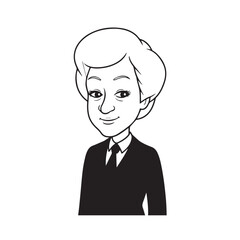 Old woman in formal clothes black and white vector illustration simple minimalist portrait design