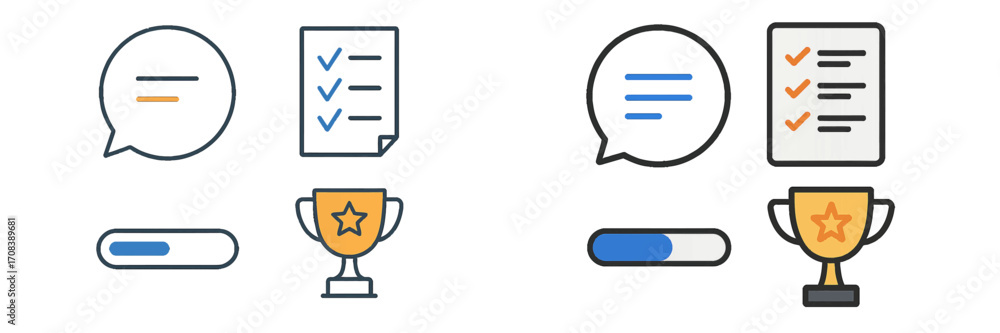 Poster Visual representation of task completion, awards, and progress indicators using simple design elements