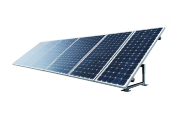 High resolution solar panels array stock photo for renewable energy projects, power generation, and green technology isolated on transparent background
