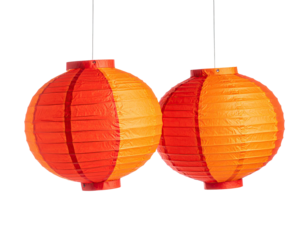 Two orange and red paper lanterns hanging