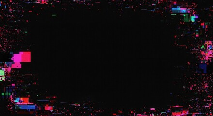 Abstract Glitch Art with Distorted Colors and Textures in a Dark Background
