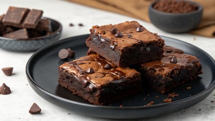 brownies with chocolate chunks on black plate