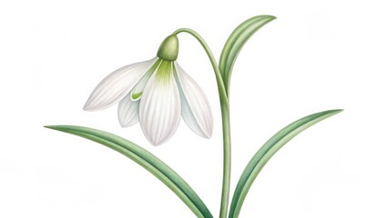 Obraz premium Watercolor painting of a snowdrop flower isolated on white background, showcasing delicate petals and vibrant colors