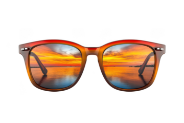 Sunset reflection sunglasses png, beach view eyewear, fashion accessory, summer style, sun protection, eye protection, vacation vibes, travel gear isolated on transparent background