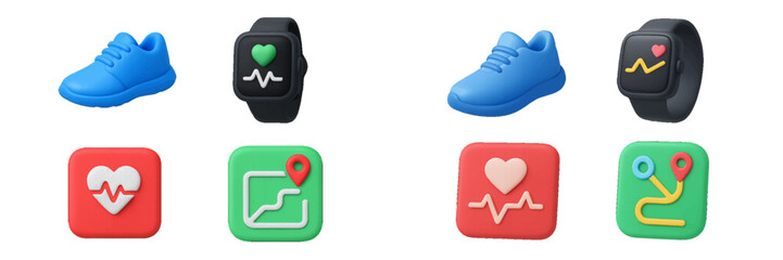 Obraz premium Blue sneakers and smartwatch icons represent fitness and health tracking in a modern digital lifestyle
