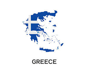 Greece map silhouette overlaid with flag