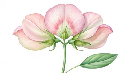 Fototapeta premium Watercolor sweet pea flower isolated on white background botanical illustration of a light pink flower