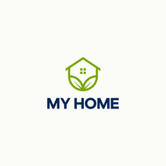 Simple Home House Leaf nature forest minimalist vector logo design