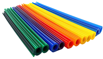 Colorful plastic tubes in a variety of hues
