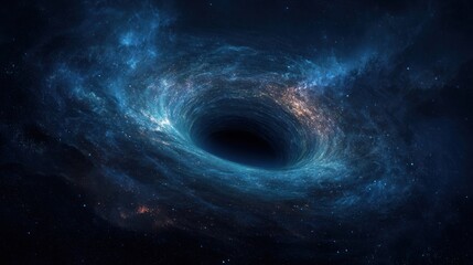 Obraz premium Mysterious Celestial Portal: Witness the awe-inspiring beauty and unfathomable power of a black hole, its gravity warping space and time in a mesmerizing dance of light and shadow.