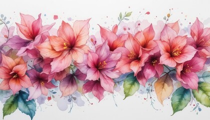 Hand Painted Bougainvillea  Delicate Watercolor Wash, White Background