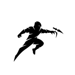 Silhouette of a Ninja Warrior Leaping with Blades