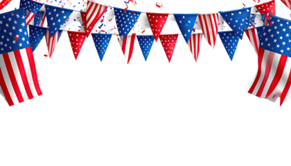 Triangular American flags strung in a festive border