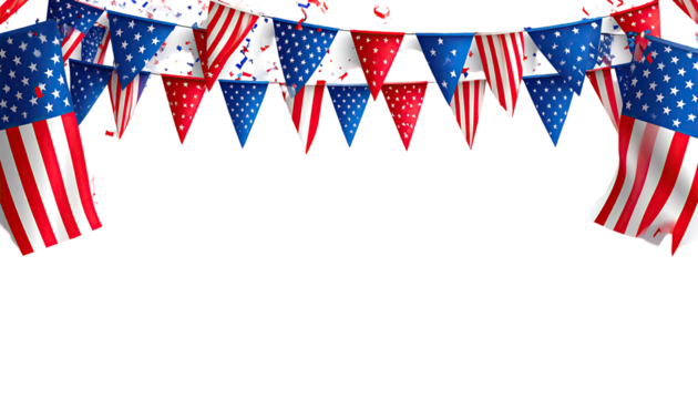 Triangular American flags strung in a festive border