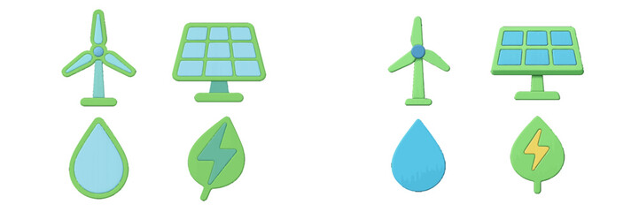 Colorful icons representing renewable energy sources in a creative and modern design