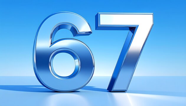 3D rendered numbers 67 on a light blue background