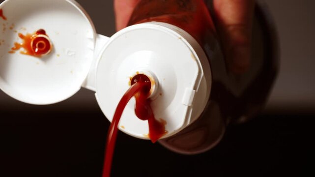 Tomato ketchup sauce from plastic bottle