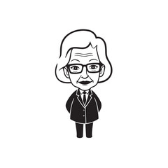 Old woman in formal clothes black and white vector illustration simple minimalist portrait design
