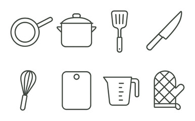 Outlined kitchen utensils on textured metallic background